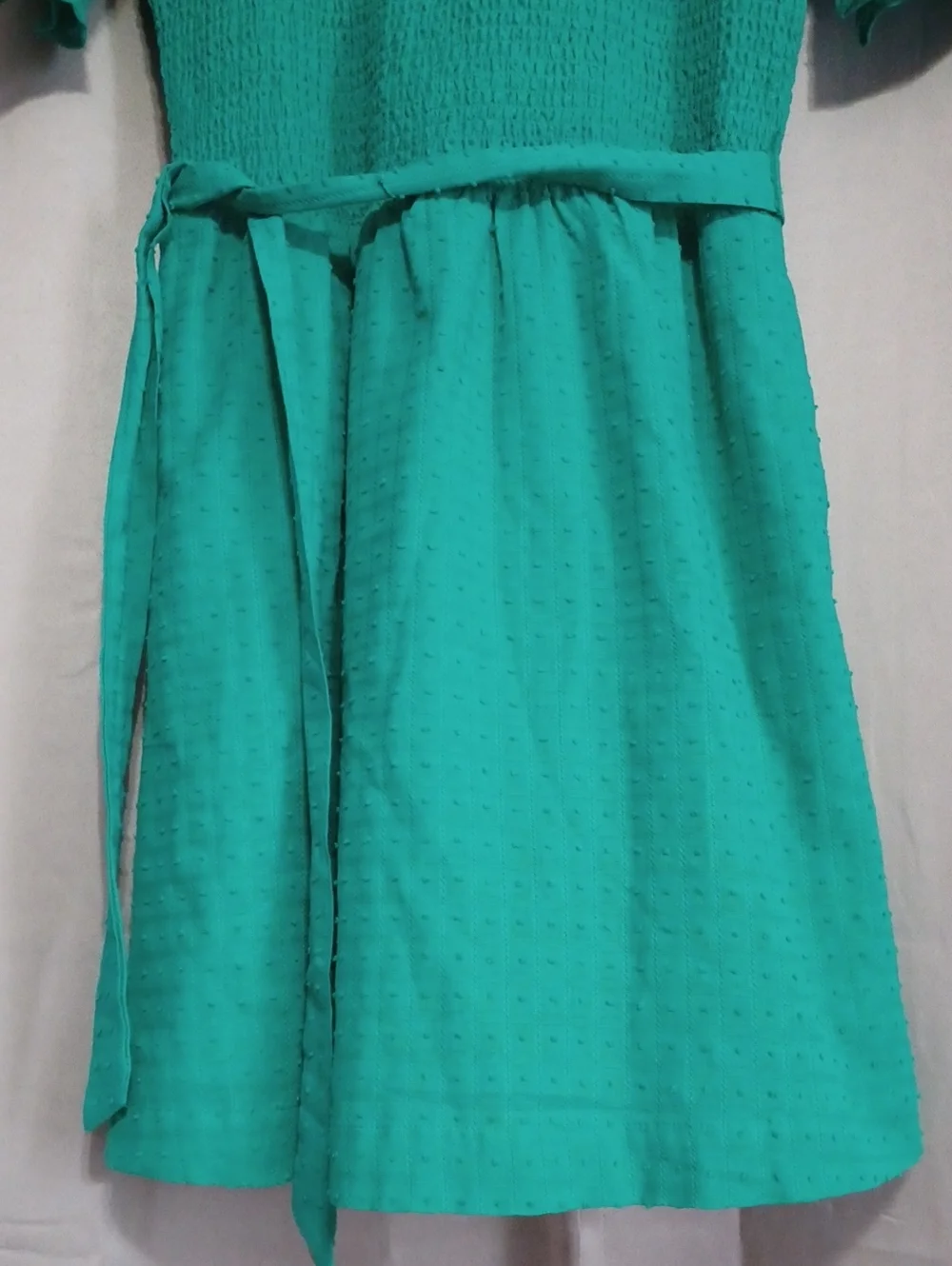 Draper James Green Smocked Puff Sleeve Square Neck Cotton Dress Pockets Size L